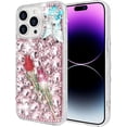thumbnail image 2 of Compatible with iPhone 15 Pro Bling Diamond Case Sparkle 3D Crystal Rhinestone Glitter Case Luxury Cute Butterfly Floral Case Women Girly Soft TPU Bumper Shockproof Phone Cover, Pink, 2 of 6