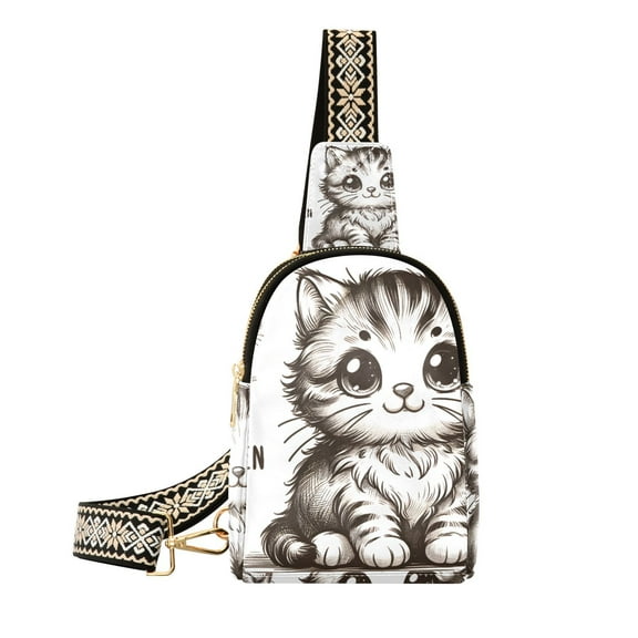 Cartoon Cute Little Cat Crossbody Bags Backpack Chest Bag Shoulder Bag Waist Bag for Outdoor Travel Hiking Fitness Cycling