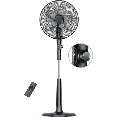 

Pedestal Fan with DC Motor 16-inch Oscillating Stand Fan 18 Hour Timer 3 Wind Modes 12 Speed Levels Night Mode 85-Degree Oscillation Adjustable Height for Home Office Bedroom Use