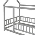 thumbnail image 5 of Twin Size Floor Bed with House Roof Frame, Wooden Montessori Bed Frame with Fence Guardrails, Twin House Platform Bed for Children Girls and Boys, No Bed Slats, Gray, 5 of 7