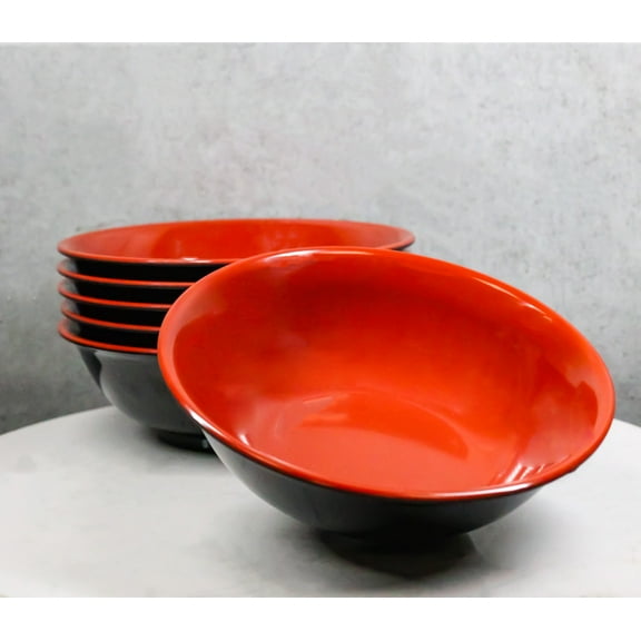 Set Of 6 Red And Black Round Medium Pasta Soup Salad Rice Melamine Bowls 8"D