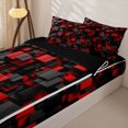 thumbnail image 3 of Homewish 3D Plaid Print Zipper Twin Comforter Sets with Fitted Sheet and 2 Pillowcases,Black Red Zipper Bedding Set,Black Reversible,4pcs, 3 of 8