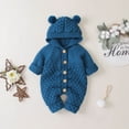 thumbnail image 2 of IBTOM CASTLE Unisex Baby Boy Girl Cute 3D Bear Ears Hooded Knitted Sweater Long Sleeve Romper Overall Sleepwear Winter Warm Clothes 0-6 Months Blue, 2 of 3