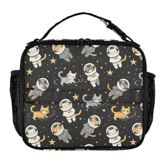 ALAZA Cats on Space Lunch Box Insulated Lunch Bag Cooler Tote with Shoulder Strap