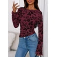 thumbnail image 3 of Blusa PRETTYGARDEN Mujer Manga Larga Floral de Malla Burdeos, 3 of 9