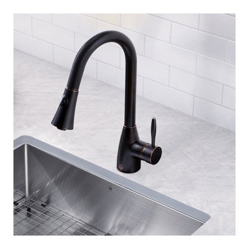 Vigo 33 inch Farmhouse Apron Single Bowl 16 Gauge Stainless Steel Kitchen Sink with Aylesbury Antique Rubbed Bronze Faucet, Grid and Strainer