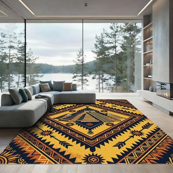 ODIKA 4'x6' Machine Washable Non-Slip Area Rug, Aztec Burnt Orange High Traffic Rug, Orange, 1000254