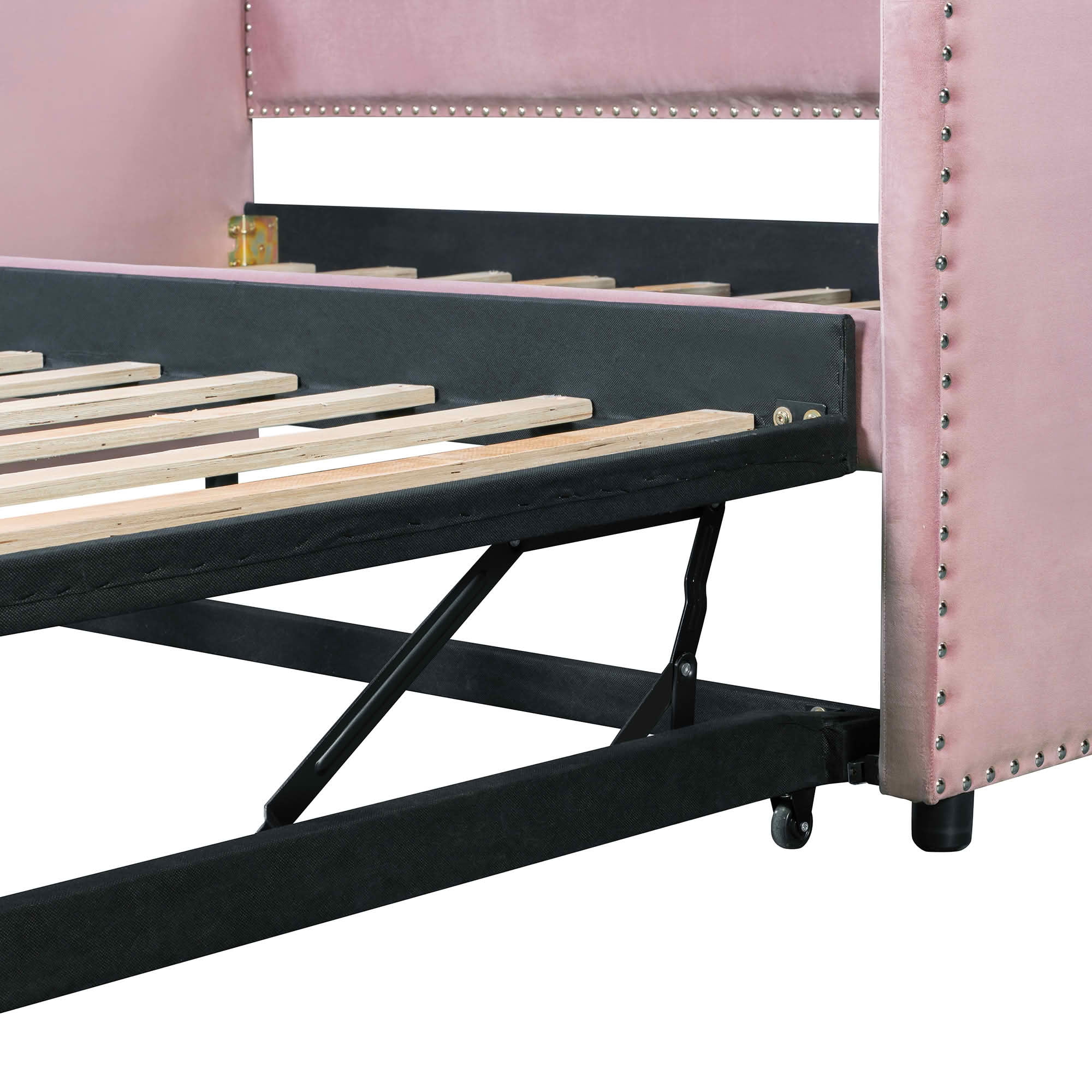 MAYEERTY 2-in-1 Velvet Upholstered Daybed with Pop-Up Trundle, Twin Size Space-Saving Guest Bed