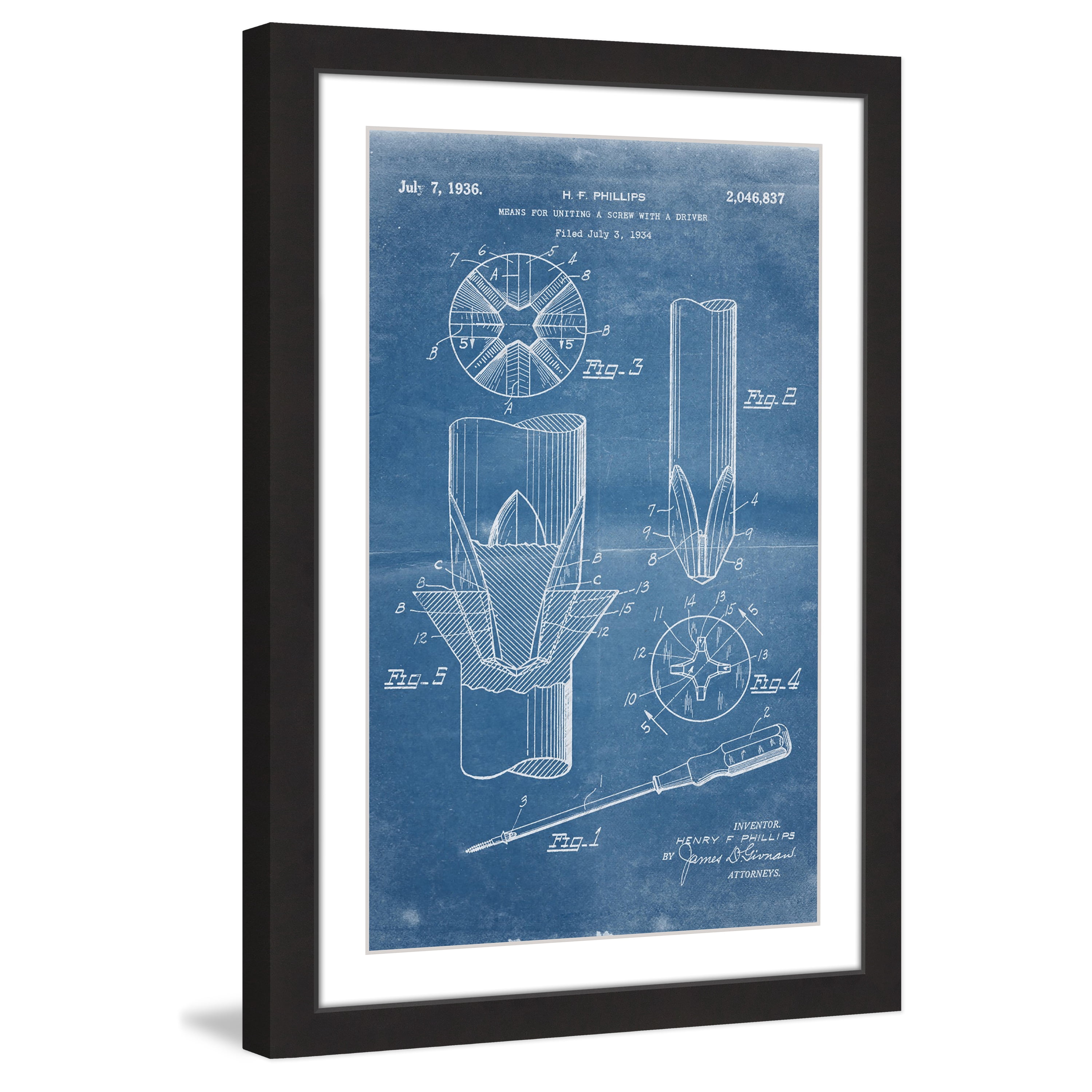 Marmont Hill - "Screwdriver 1936 Blueprint" by Steve King Framed Painting Print