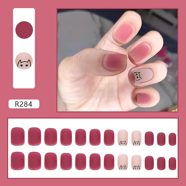 Uñas postizas HUOGUO, color mate, 24 unidades, de presión corta