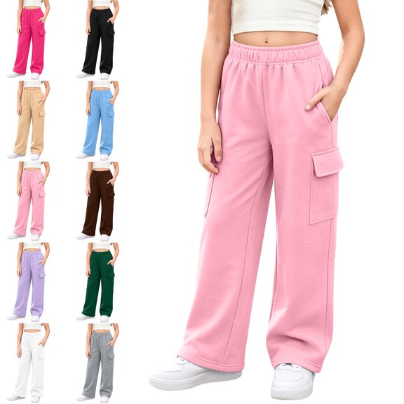 MLCDZ Sweatpants for Girls Wide Leg Baggy Sweat Pants Kids Casual Athletic Joggers Cute Teen Girl Clothes with Pockets Lightweight Back to School Trousers