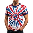 thumbnail image 2 of XINPING 250th Anniversary Men’s Red White Blue Tie-Dye Patriotic Ringer T-Shirt, Crew Neck Short Sleeve Casual Tee, 250th Anniversary Independence Day Top with Blue Trim, 2 of 4