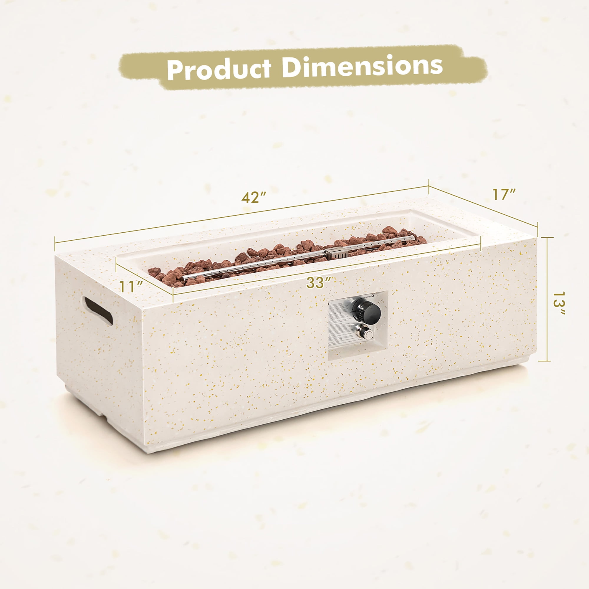 Costway 42'' Terrazzo Fire Pit Table 50,000 BTU Rectangle Propane Fire Pit with PVC Cover