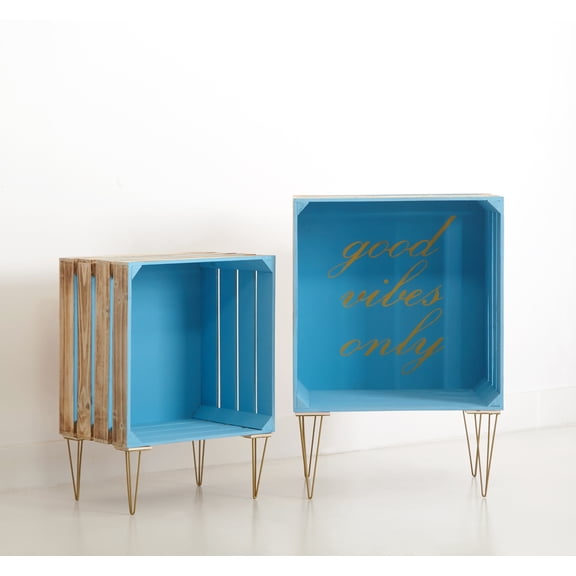 Wooden Nested Storage Crates, 1 Inspirational text crate and 1 Solid (Set of 2)