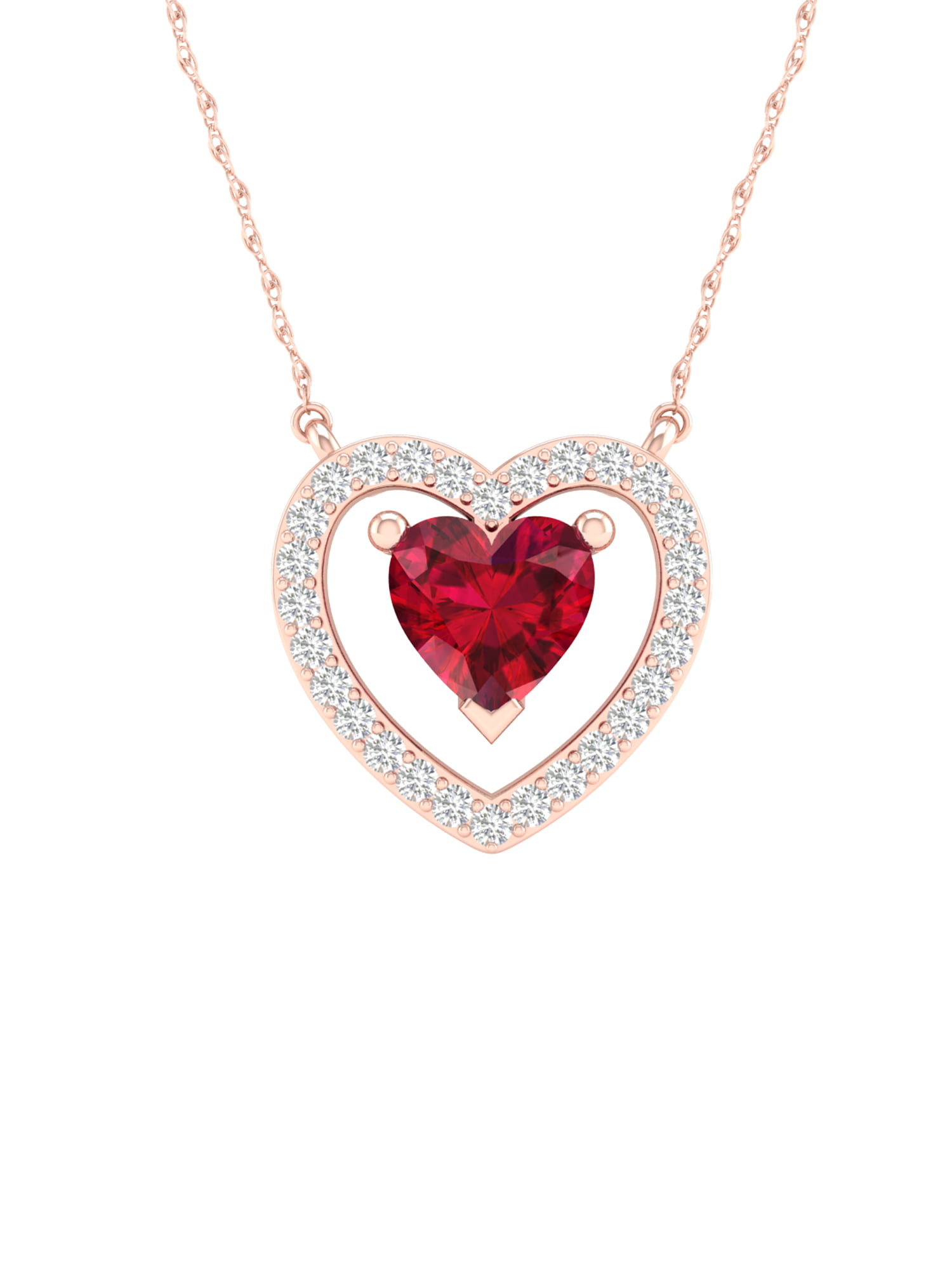 Ruby and diamond 10ct heart-shaped pendant.
