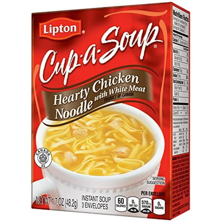 (3 Pack) Lipton Cup-A-Soup Hearty Chicken Noodle Instant Soup Mix, 1.7
