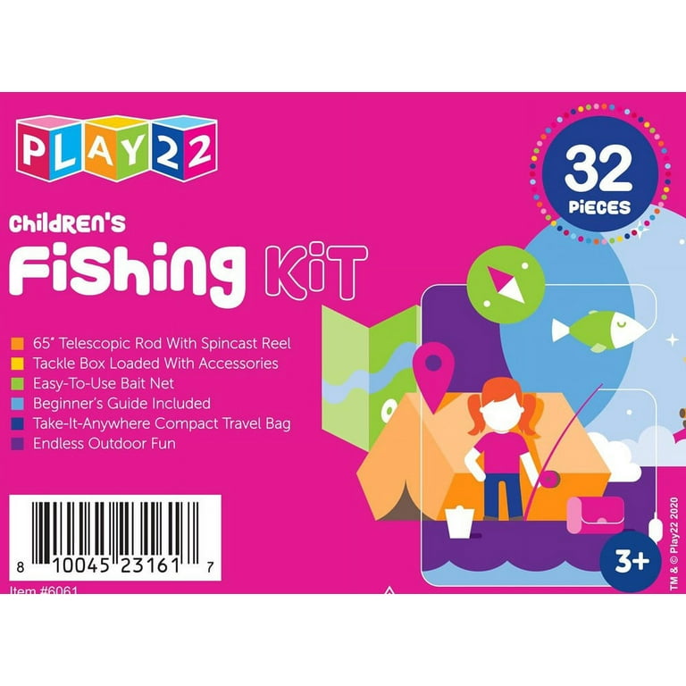  Play22 Kids Fishing Pole Pink - 40 Pc Kids Fishing Rod and Reel  Combos - Fishing Poles for Youth Kids Includes Fishing Tackle, Fishing Gear,  Fishing Lures, Net, Carry On