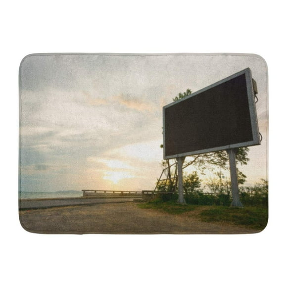 YUSDECOR Blue Outdoor Silhouette Led Billboard Beside Seaside Road Black Monitor Screen Sunset Skylight White Rug Doormat Bath Mat 23.6x15.7 inch