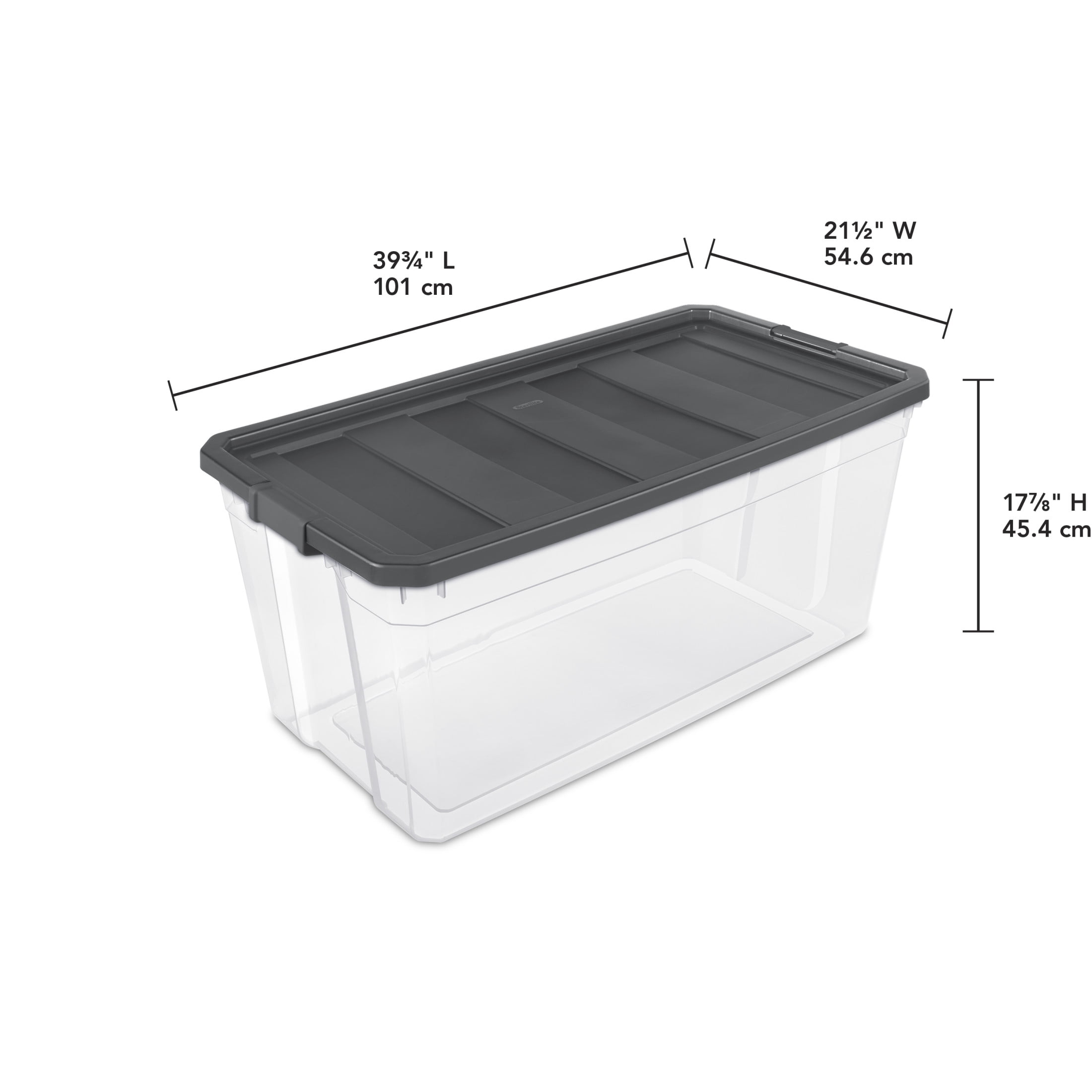 Sterilite Extra Large Storage Bin, 200 Quart Clear Plastic Storage Container with Latch Lid, Dark Gray, Pack of 3