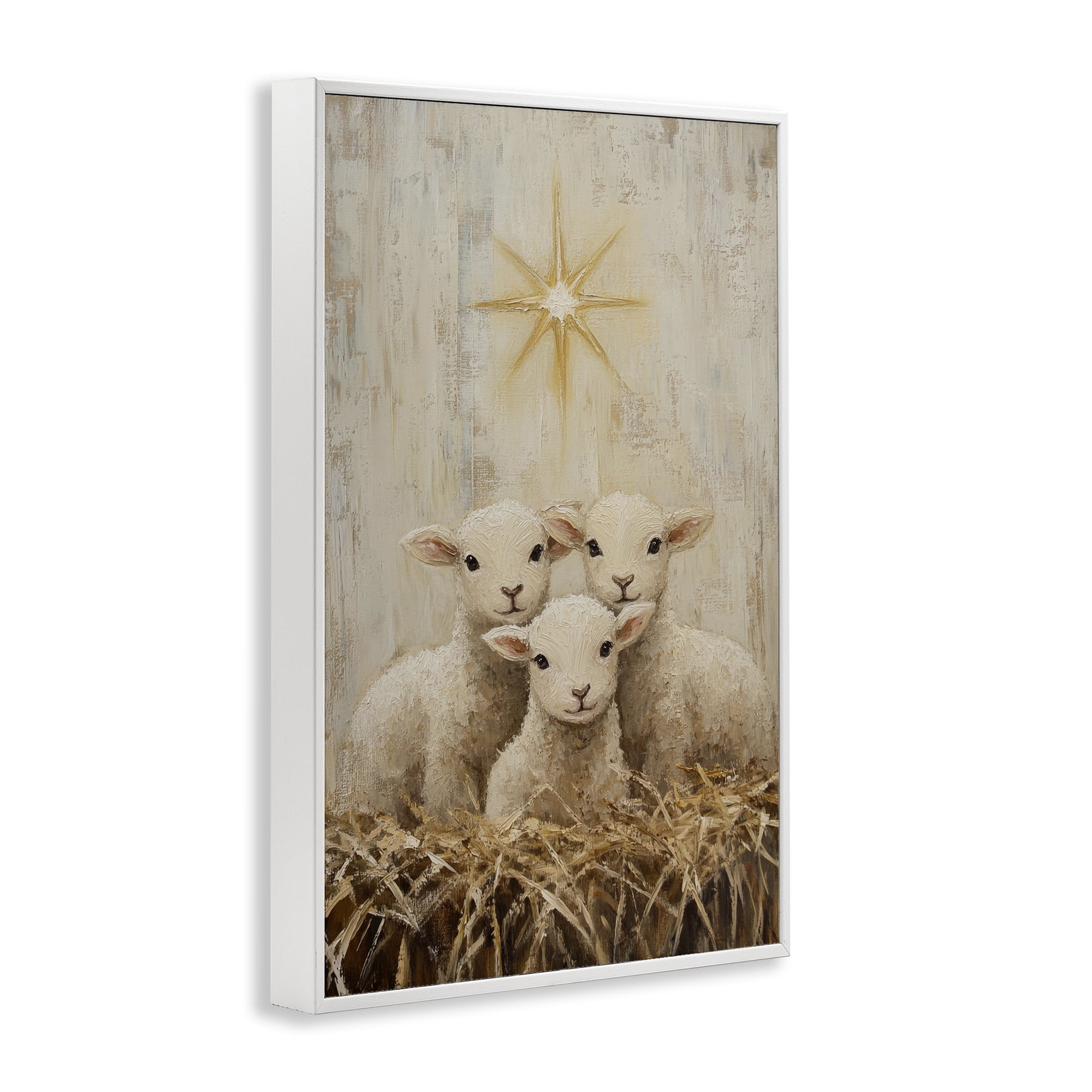 Christmas Lambs Trio White Framed Giclee Art, design by Petal Prints Design