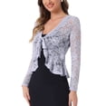 thumbnail image 4 of INSPIRAR CHIC Cárdigans de Encaje Floral para Mujeres con Lazo Frontal y Dobladillo Volante, Crop Bolero Shrug XL Gris Polvoriento, 4 of 6