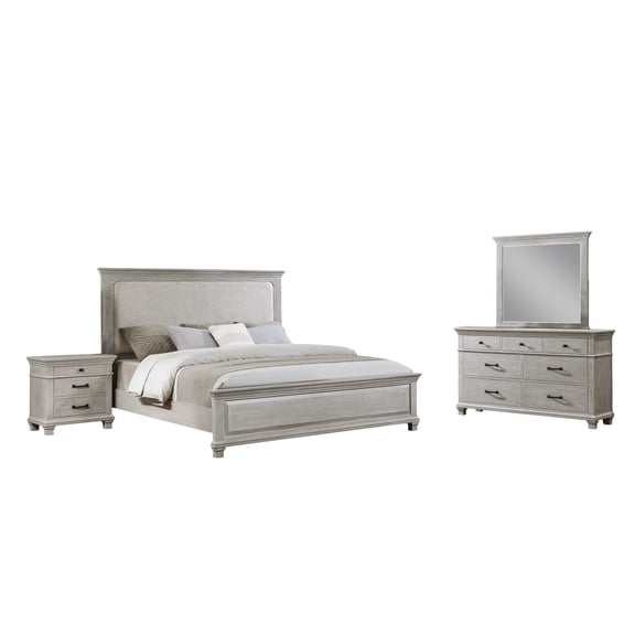 New Classic Furniture Silver Sands 4Pc Wood Cal King Bedroom Set w Ns in Gray