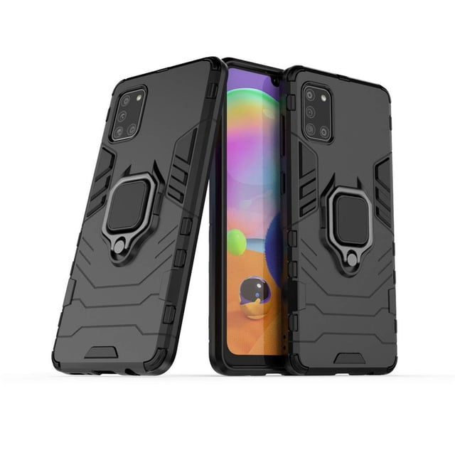 Funda Rígida Antichoque Samsung Galaxy A31 Negro Doble Capa con Anillo Metálico para Soporte Magnéti