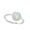 thumbnail image 4 of CHOOSE YOUR COLOR Clear CZ White Simulated Opal Horseshoe Ring .925 Sterling Silver Band Female Size 7, 4 of 4