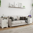 thumbnail image 4 of Mayincolor White Nightstand Set of 2 with Charging Station, Tall Farmhouse Bedside Table with Herringbone Design, Wooden Rustic End Table with Large Storage Cabinets and Shelf for Bedroom, 4 of 10