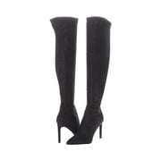 Nine West Tacy2 Black Zip Closure Leather Over The Knee Heeled Boots