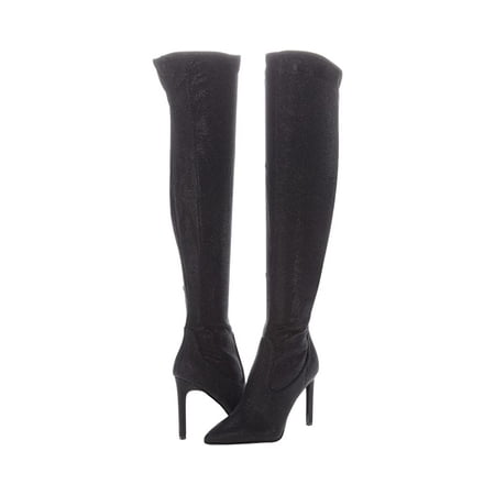 Nine West Tacy2 Black Zip Closure Leather Over The Knee Heeled Boots