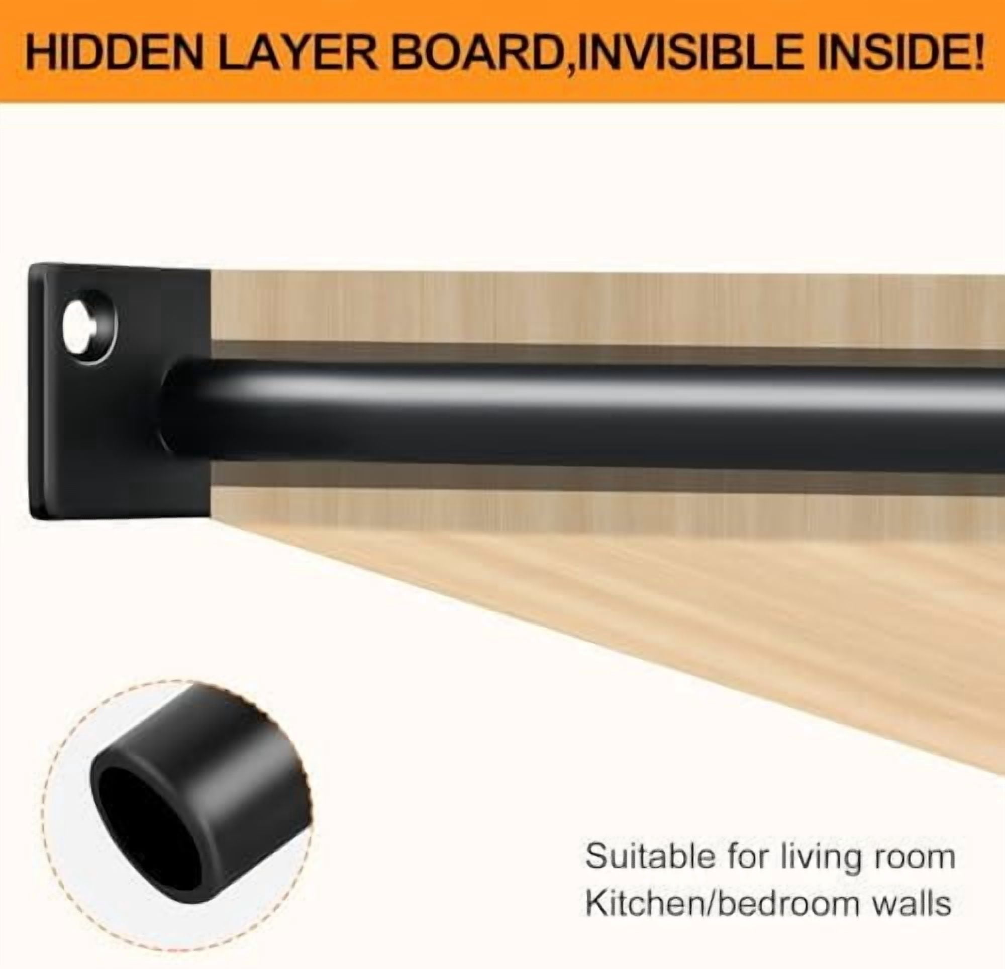 12 Pcs 6" Black Steel Floating Shelf Bracket Blind Shelf Supports - Hidden Brackets for Floating Wood Shelves - Concealed Blind Shelf Support – Screws and Wall Plugs Included