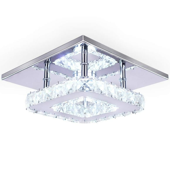 Lustre Moderne en Cristal 7,9 Pouces Led Plafonnier Mini Carré Encastré Plafonnier pour les Chambres à Coucher Salle à Manger Couloir (Blanc Froid, 15w)