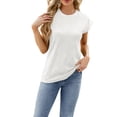 thumbnail image 3 of Sunsent Summer Solid Color Round Neck Loose Short Sleeve T-Shirt Top, 3 of 7