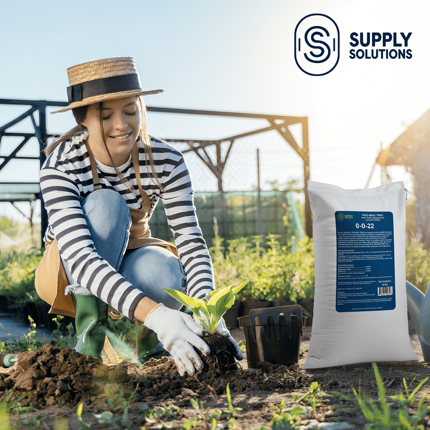 Supply Solutions | 0-0-22 Pro-Mag Trio - High Potassium, Magnesium & Sulfur Fertilizer for Lawns, Turf, Palm & Fruit Trees - Water-Soluble Plant Food for Stronger Growth & Higher Yields - 40lbs