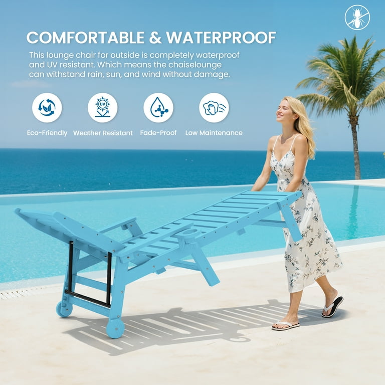 SERWALL Patio Chaise Lounge Chair, 5-Position Light Blue photo 3