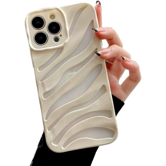White Women Case for iPhone 14 Pro Max Cute Design with Hollow Water Ripple Pattern, Girly Case for iPhone 14 Pro Max Elegant Esthetic Curly Wave Cover, Lovely Phone Case for iPhone 14 Pro Max