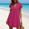 thumbnail image 2 of Taqqpue Women's Swimsuit Cover Up Shirt V Neck Short Sleeve Bathing Suit Coverups Summer Solid Color Beach Cover Ups Plus Size Swim Suit Dress Under 15 for Women, 2 of 8