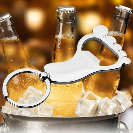 

Bluelans Beer Opener Multifunctional Practical Stainless Steel Anti-scratch Footprint Shape Keychain Ring Holder for Home