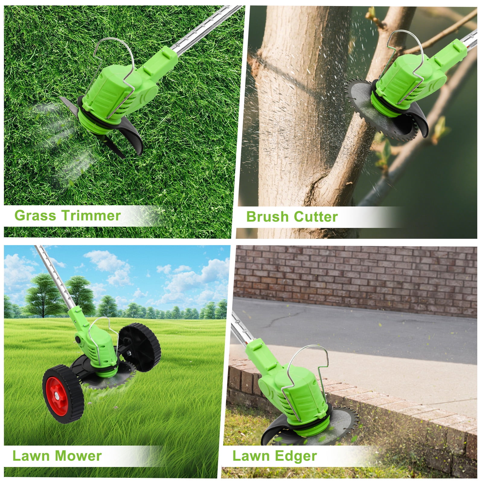 Cordless Grass String Trimmer, Electric Weed Eater with Wheels, Weed Trimmer, 2Battery+Charger, Green