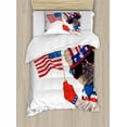 thumbnail image 1 of 4th of July Duvet Cover Set Twin Size, Pug Dog Wearing Patriotic Accessories and Waving the Flag Celebration Image, Decorative 2 Piece Bedding Set with 1 Pillow Sham, Multicolor, by Ambesonne, 1 of 3