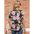 thumbnail image 5 of Nlife Women Hawaiian Shirt Puff Sleeve Top Floral Bow Tie Front V Neck Dressy Summer T-shirt, 5 of 8