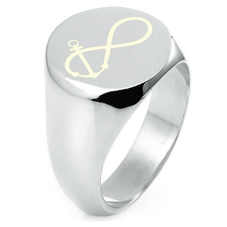 Sterling Silver Infinity Nautical Anchor Engraved Round Flat Top