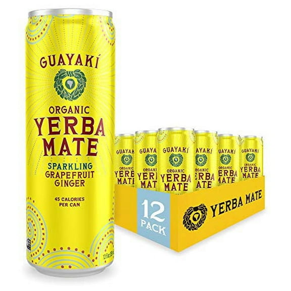 Guayaki Yerba Mate, Sparkling Clean Energy Drink Alternative, Organic Grapefruit Ginger, 12oz Cans (Pack of 12), 45 Calories Per Can, 80mg Caffeine