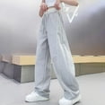 thumbnail image 3 of lnmuld Kids Contrast White Piping Track Pants Elastic Drawstring High Waist Thin Loose Jogger Casual Sport Bottoms Size:11-12 Years, 3 of 7