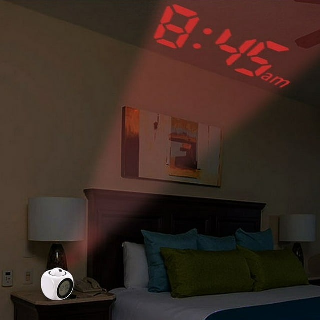 kurtrusly Alarm Clock Electronic Desktop Digital Bell Clocks Projector Temperature Display Meter Travel Living Room ℉/℃ Thermometer White