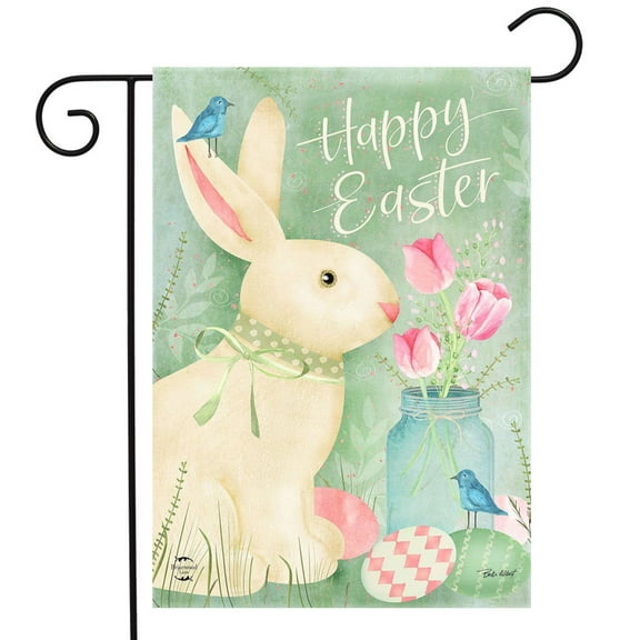 Briarwood Lane Easter Bunny and Tulips Primitive Garden Flag