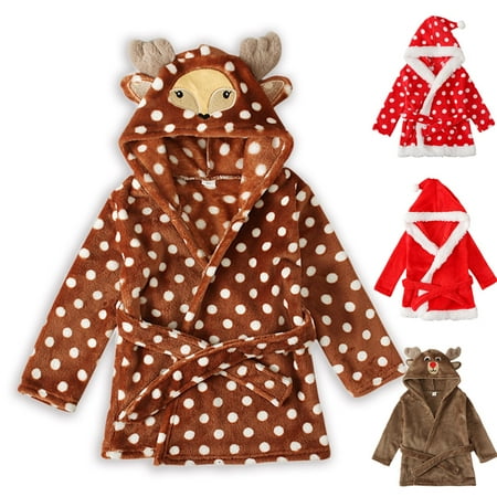 

Gyratedream Toddler Kid Little Boy Girl Cute Elk Fox Dot Santa Warm Hooded Bathrobe with Belt
