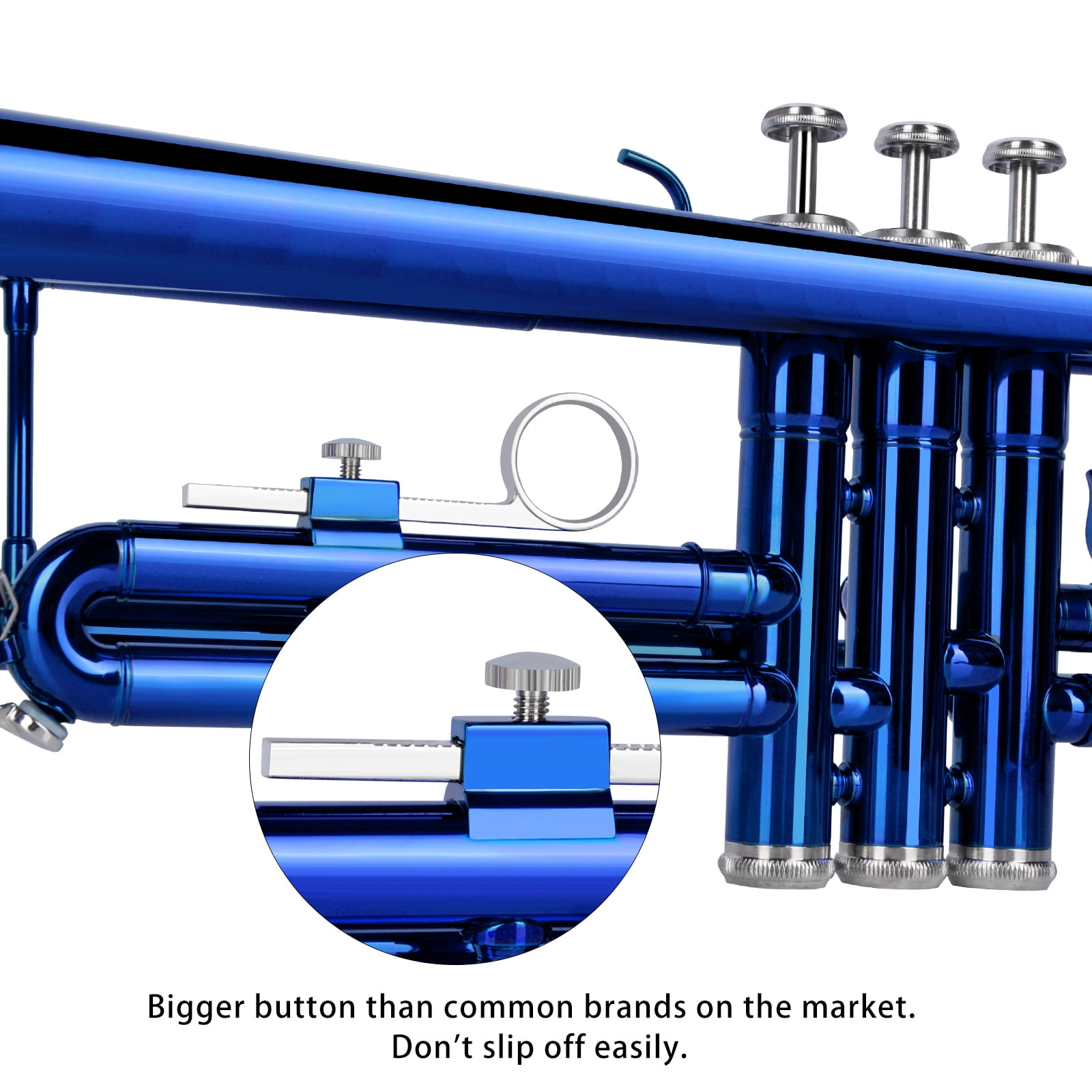 EASTROCK Bb Trumpet Precision Valves with Double Drain & Sweat-Proof Grips Pro Care Kit Included for Novice User Dark Blue