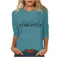 thumbnail image 2 of BVOFAR Chemises de Pâques pour Femmes Mode Imprimé Lettres Manches 3/4 Col Rond Blouses T-Shirts Décontractés Confortables 2025, 2 of 5